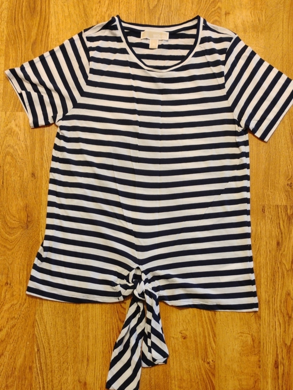 MICHAEL Michael Kors Navy & White Striped Short-Sleeve Tie-Front Tee